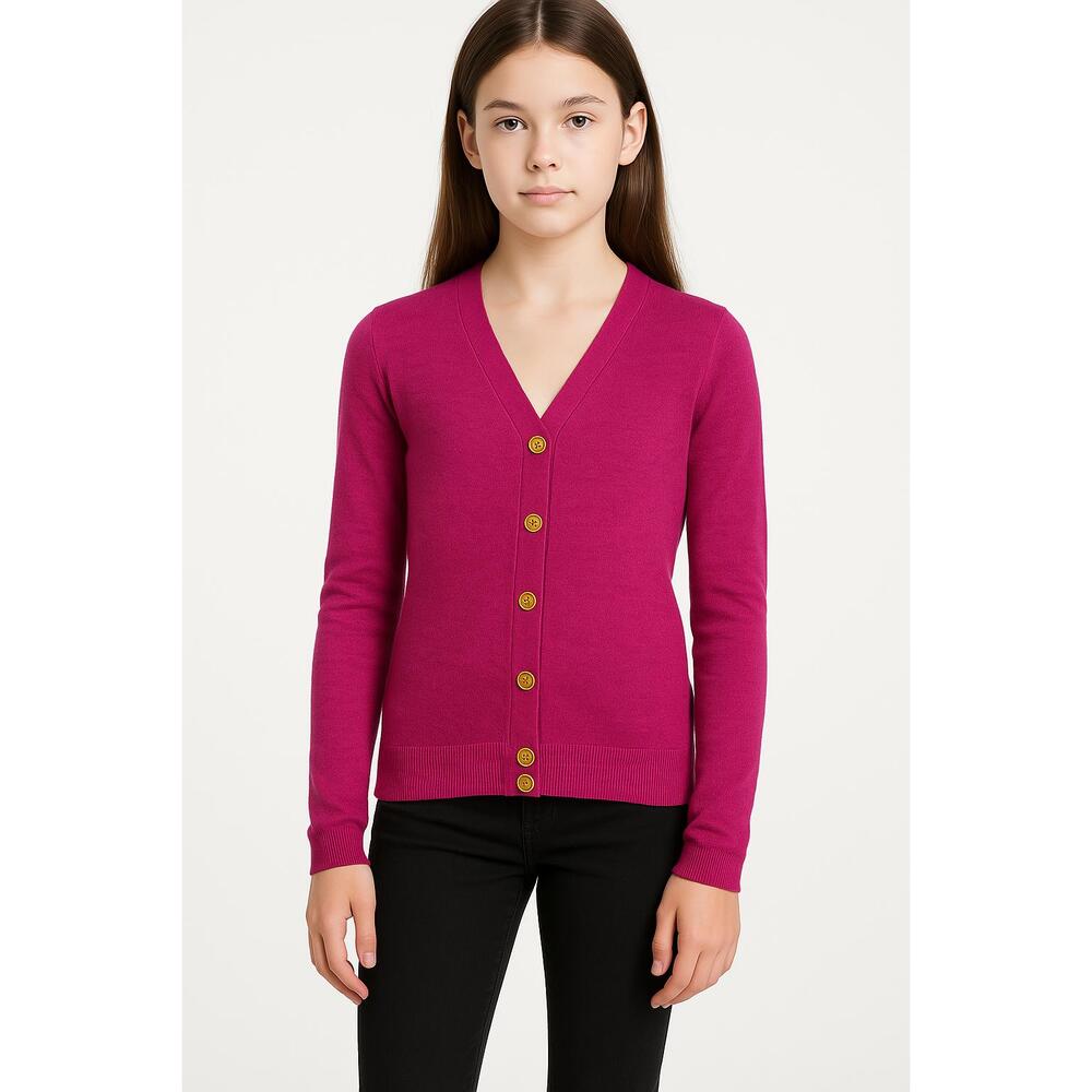 Tory Burch‎ Simone Pink Merino Wool Gold Logo Buttons Cardigan Girls Large